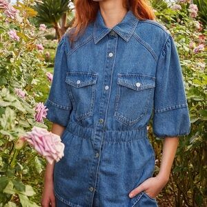 FARM RIO Denim Puff Sleeve Shirt M